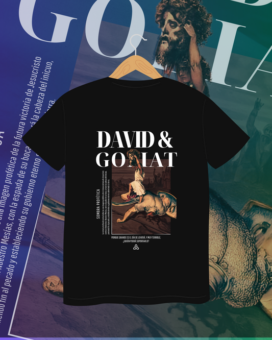 Polera cristiana "David & Goliat", color negro, algodon, unisex.